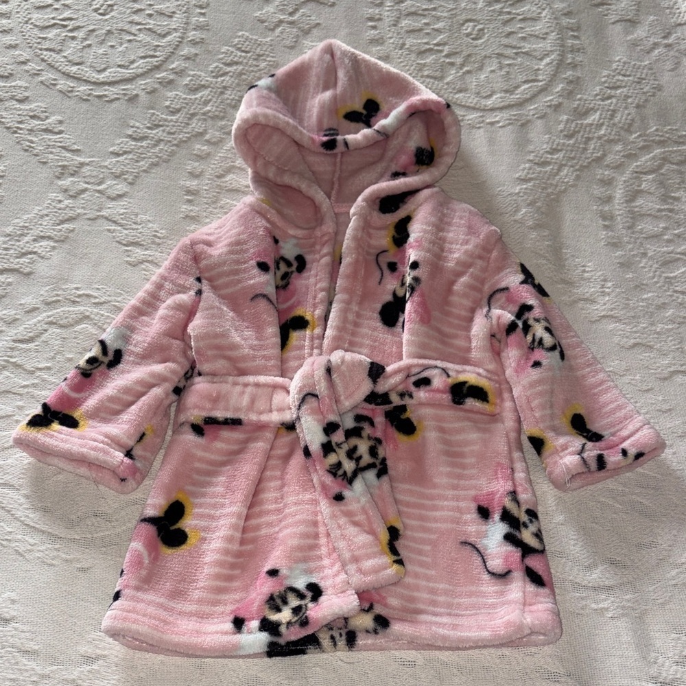 Disney Baby Pink Hooded Robe with Minnie Print Gently Loved 0-12m